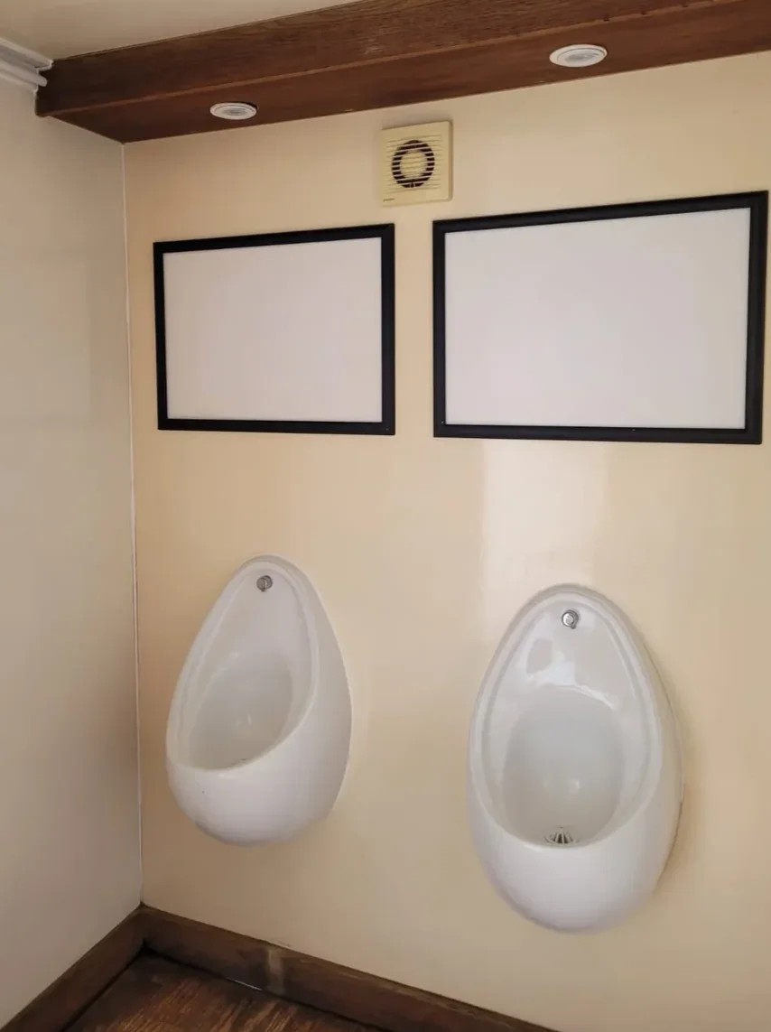 3+3 luxury trailer gents urinals with wood trim ceiling